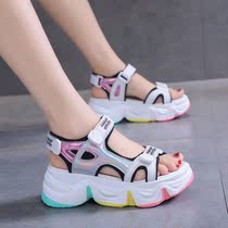Hot Air Rainbow Bottom Sports Sandals Women ins Chains 2022 New summer nets Red students Peppers with small thick bottom shoes