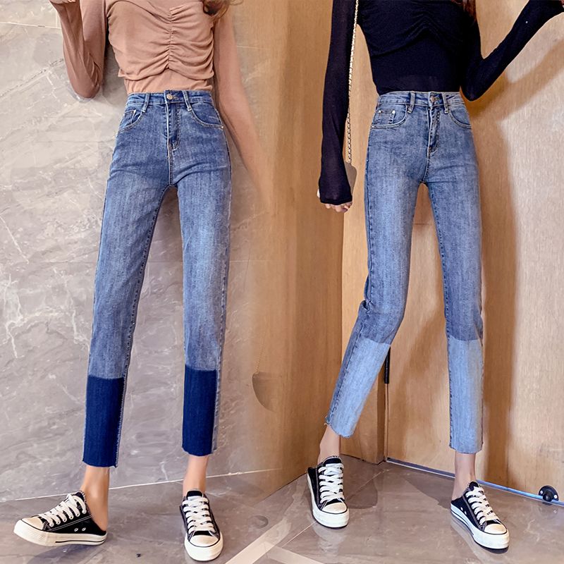 . Mùa xuân và mùa hè quần jean màu xanh của phụ nữ mới 2020 nhấn màu thẳng triều chín điểm quần cha thời trang
