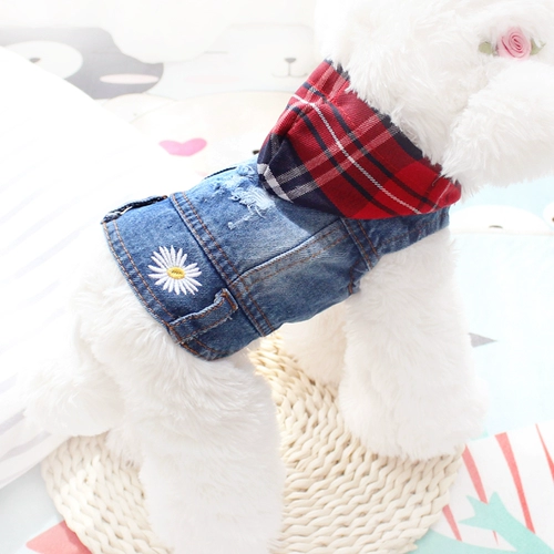 Двухногий ненавистный жилет Джинсовый Джинсовый Джинсовый и Осенний Износ Бишон Медведь Тедди Померанский маленькая собака Педаньская собака одежда кошка