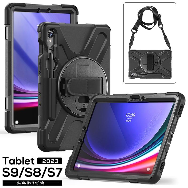 Suitable for Samsung Tablet S9 Ultra 2023 X910 14.6inch Protective Case Tab S7 8 9 X710 Protective Shell with Pen Slot, Anti-Fall, Handheld Silicone Rotating Stand, Non-Magnetic, Business Style