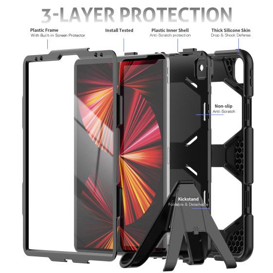 适用苹果iPad第7代平板保护套9代 10代全包防摔保护壳迷你 4 air2 3 pro11寸2017年12.9寸带保护膜可拆卸支架