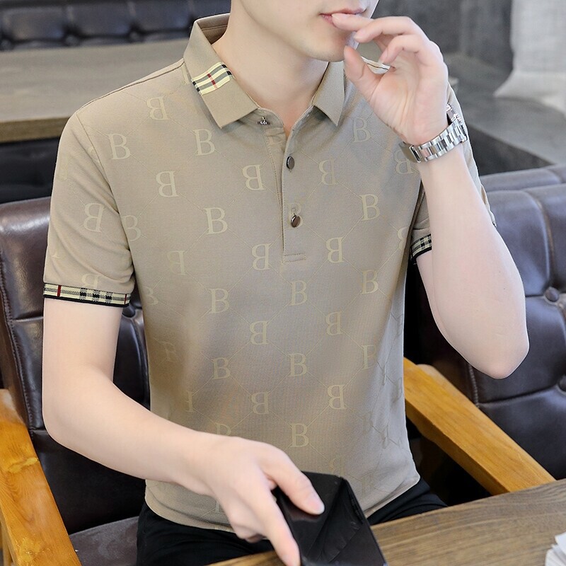European Brand An&Lv/Angelababy Short-Sleeve T-Shirt for Men, High-End Youth Striped Polo Shirt, Summer Fashion