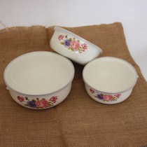 Retro nice enamel storage bowl thickened with cover enamel sealing bowl nostalgic three sets fridge rice vegetable preservation bowl