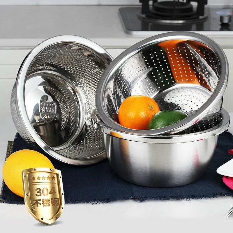 Home Wash Basin Suit 304 stainless steel rice sieve Three sets and pasta bowls Gong leaky basin German quality delivery