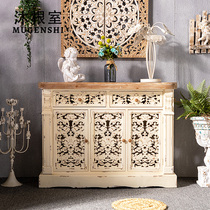 American Dining Side Cabinet Solid Wood Carved retro Living room Home leaning against wall Lockers Small Family Dining Room Decorated Locker