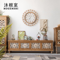 American TV cabinet solid wood carved living room log retro lockers Home bedrooms Small family Furnishing Wall Cabinet