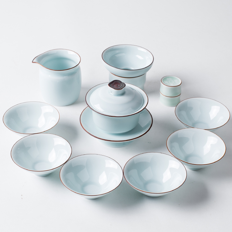 Jingdezhen celadon kung fu tea set suit ceramic teapot teacup tureen suit household gift boxes special package mail