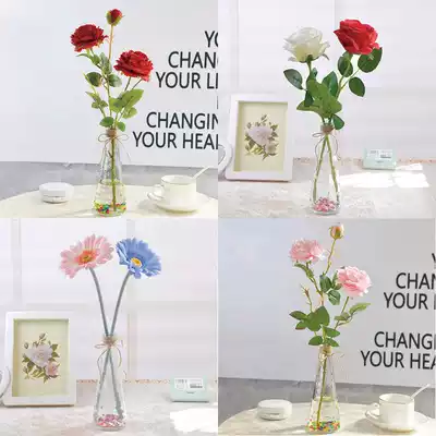 Rose bouquet simulation fake flower with glass vase set