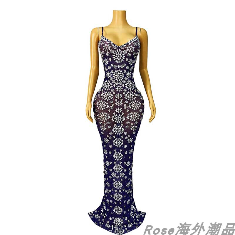 Niche Grape Purple Sexy Spaghetti Strap Vacation Style Dress Model Runway Performance Costume Cocktail Party Evening Dress