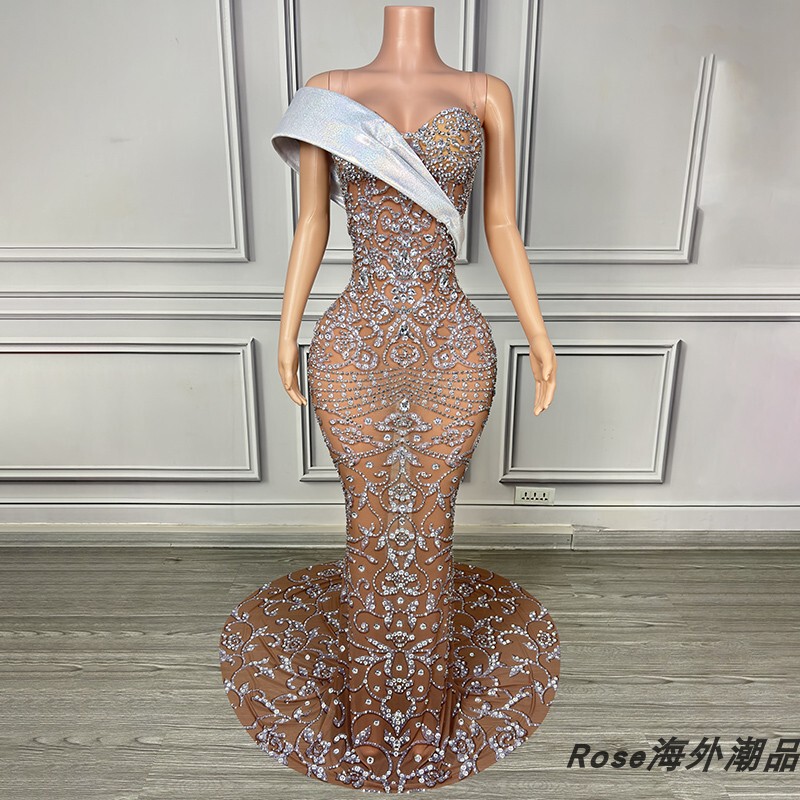 European and American Sexy Tube Top Shawl Miss Universe Pageant Dress Engagement Banquet Bridal Gown Cocktail Party Evening Dress
