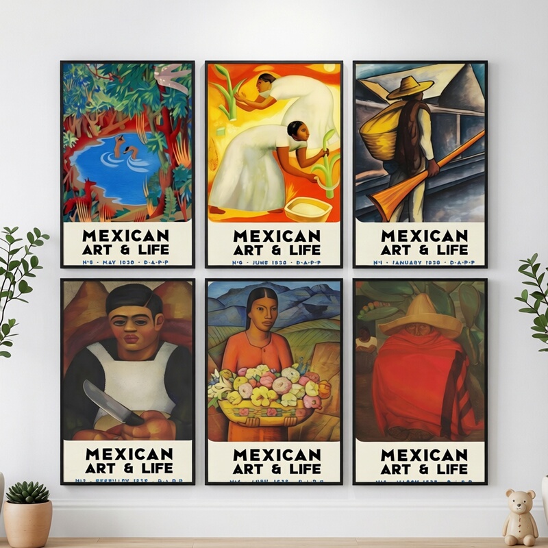 Mexican Art of Living② Mexican Scarecrow Vintage Style Cactus Decorative Painting Living Room Bedroom Wall Sticker