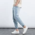 GleMall Tide thương hiệu quần jean nam mùa xuân và mùa hè Quần nam mới thiết kế lỗ mùa hè quần jeans chín điểm - Quần jean quần sooc Quần jean