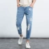 GleMall Tide thương hiệu quần jean nam mùa xuân và mùa hè Quần nam mới thiết kế lỗ mùa hè quần jeans chín điểm - Quần jean quần sooc Quần jean