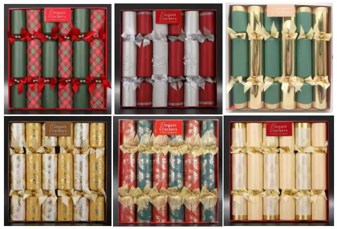 Christmas Crackers with Toy Paper Hats, English Jokes, Cracker, 6-Pack Box 12inch