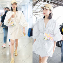 MAJE Songsis white dress lantern with V - collar hollow super fairy skirt