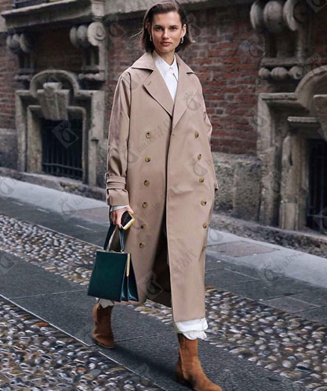 Sweden's Totême 20 autumn winter style star profile Herbene Wind double-row buttoned with long version of wind coat Loose Jacket Woman