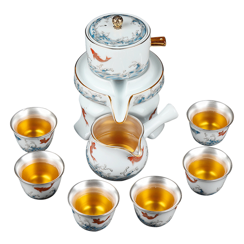 Artisan fairy coppering. As silver tea set automatically suit household ceramic tea set fit lazy kung fu tea tea cups