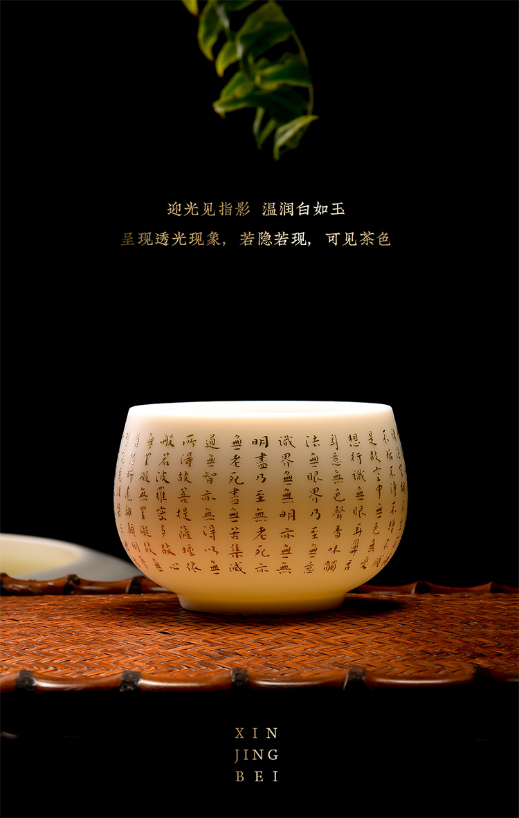 Artisan fairy mage heart sutra dehua white porcelain cups suet jade master hong yi, a high - end checking zen tea light cup