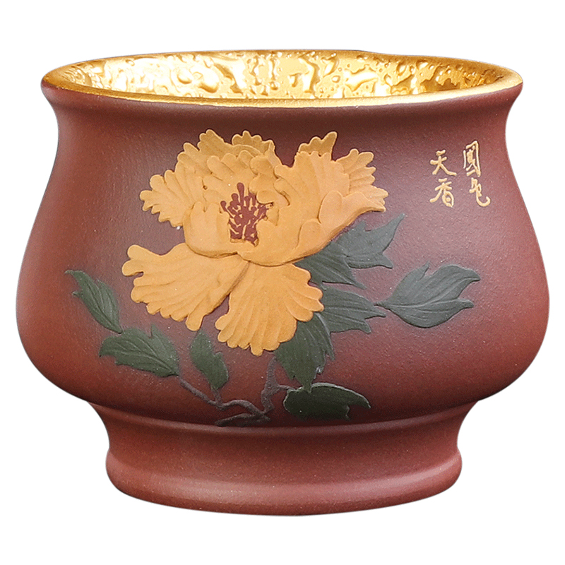 Artisan fairy gold master yixing purple sand cup pure manual purple clay kung fu tea cups large peony cup products