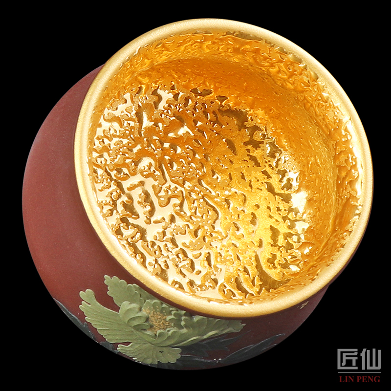 Artisan fairy gold master yixing purple sand cup pure manual purple clay kung fu tea cups large peony cup products