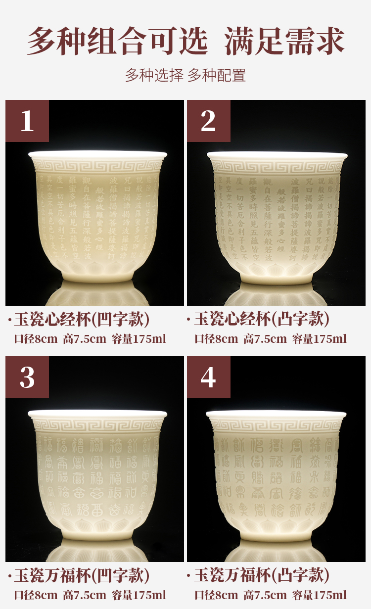 Artisan fairy guo - qin Chen dehua white porcelain teacup jade porcelain heart sutra glass ceramic household pure manual kung fu tea cup