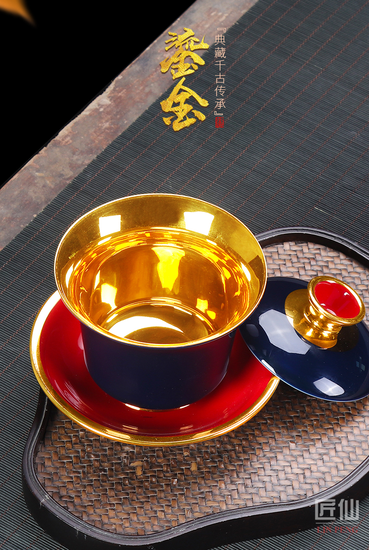 Artisan fairy gold only three tureen ceramic cups household pure manual kung fu tea set a single large tea bowl