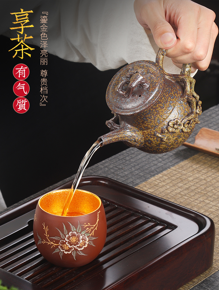 Artisan fairy gold cup kung fu tea master cup single CPU checking ceramic household sample tea cup bowl cups of tea