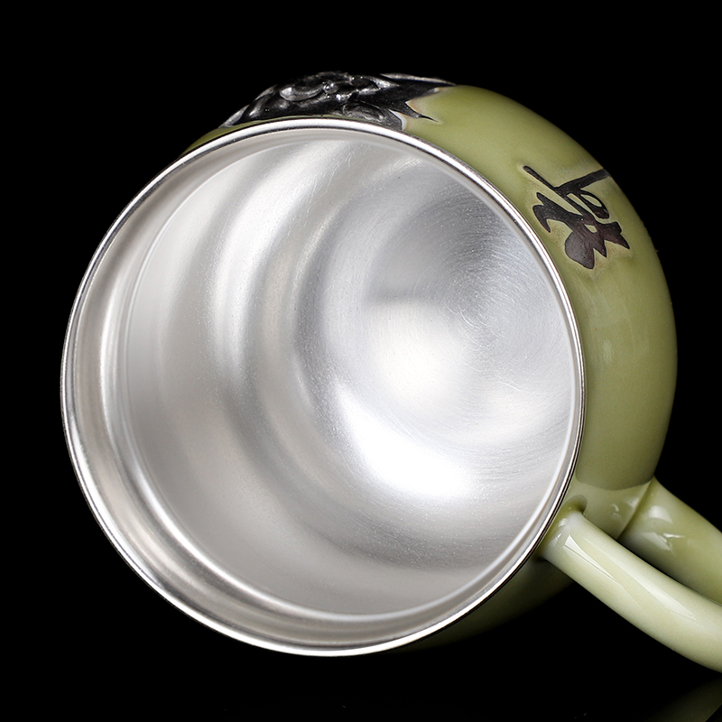 Artisan fairy lotus rhyme tasted silver gilding office glass ceramic cup creative household carry handle with cover cup single cup size