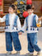 Children's tie-dye ethnic style costumes plus velvet brother and sister costumes for boys and girls Chinese style dance kindergarten New Year's Day performance costumes