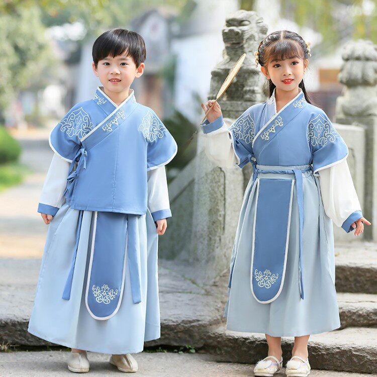 Children's Han uniforms Spring and autumn graduation Ji Banfu Chinese Wind Ancient clothes Kindergarten Three words for the performance of a costume in the national school