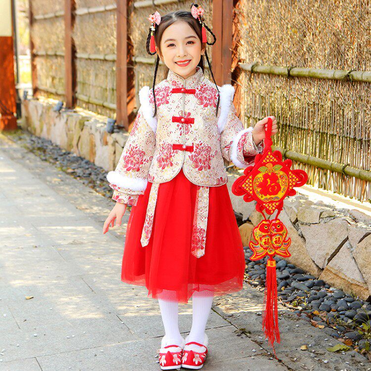 Girls Han Wear 2020 winter dress new autumn and winter Chinese wind princess children's suit wear thicker dress