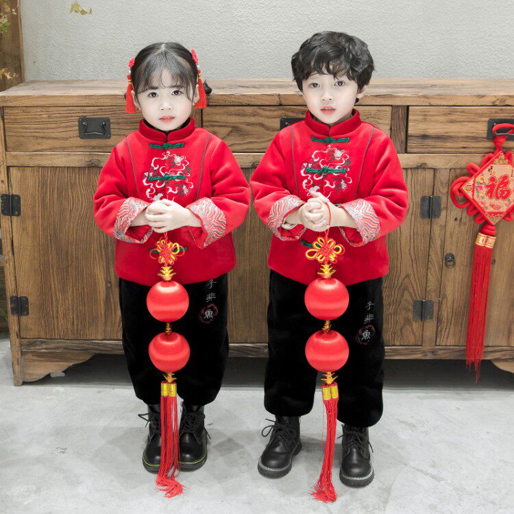 Baiyenfu Tang Costume Girl Hanfu Chinese Wind Baby Thickened Festive New Year Dress Suit for the Year of the Dress Costume
