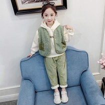  Girls  autumn and winter suit 2019 new Korean version of the western style girl corduroy three-piece set net red fashionable trendy childrens clothing