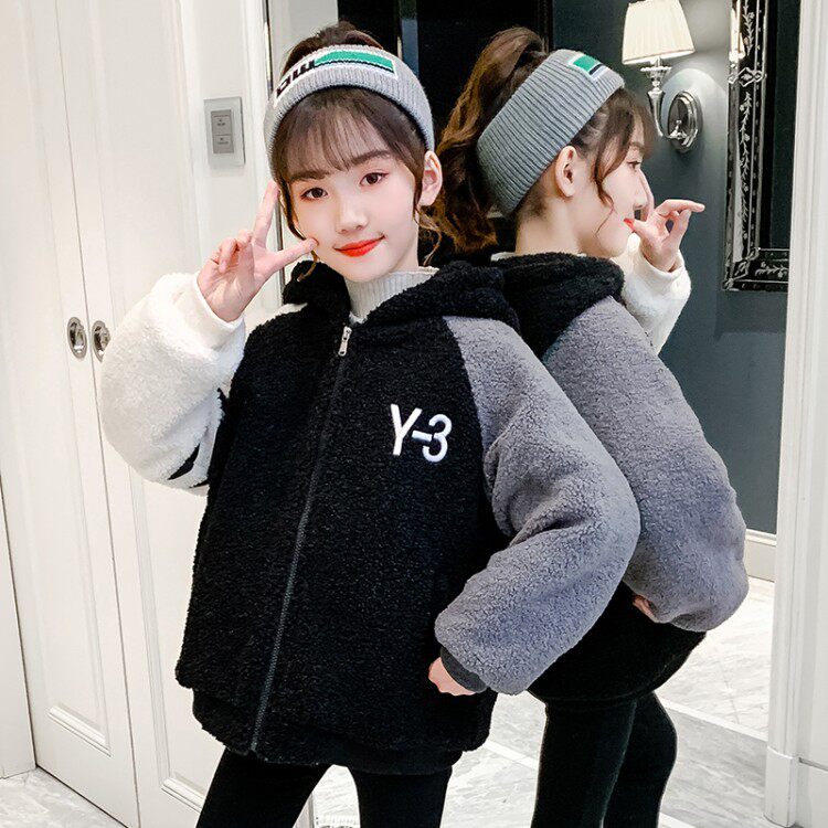 Girl lamb fur coat autumn winter clothing 2020 new wave Korean version children suit little girl foreign to thicken sweater