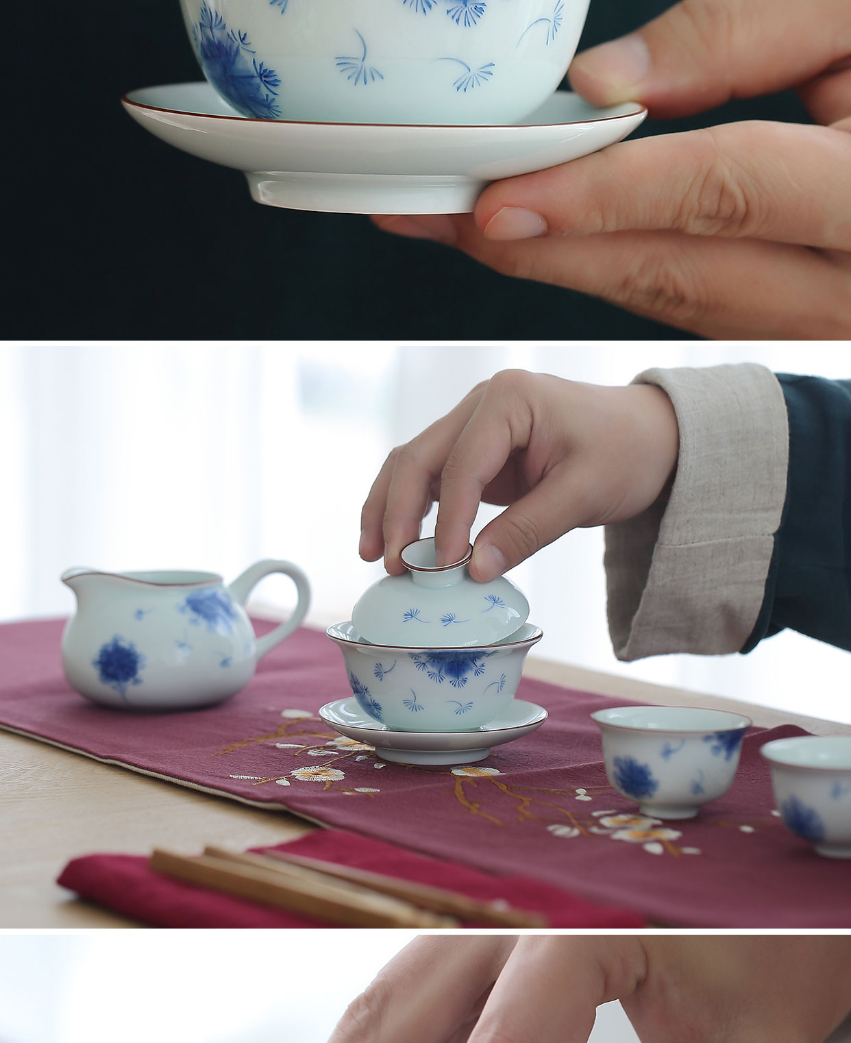 Dehua up porcelain tureen tea suet jade suit hand - made ceramic cups of a complete set of kung fu tea gift box