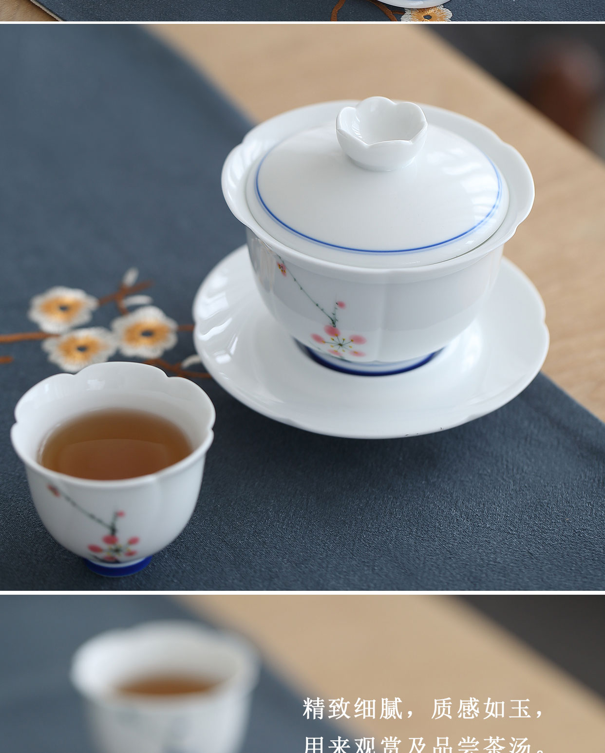 Babson d dehua hand - made white porcelain tureen kung fu tea set suit household ceramic cups in the box of a complete set of the teapot