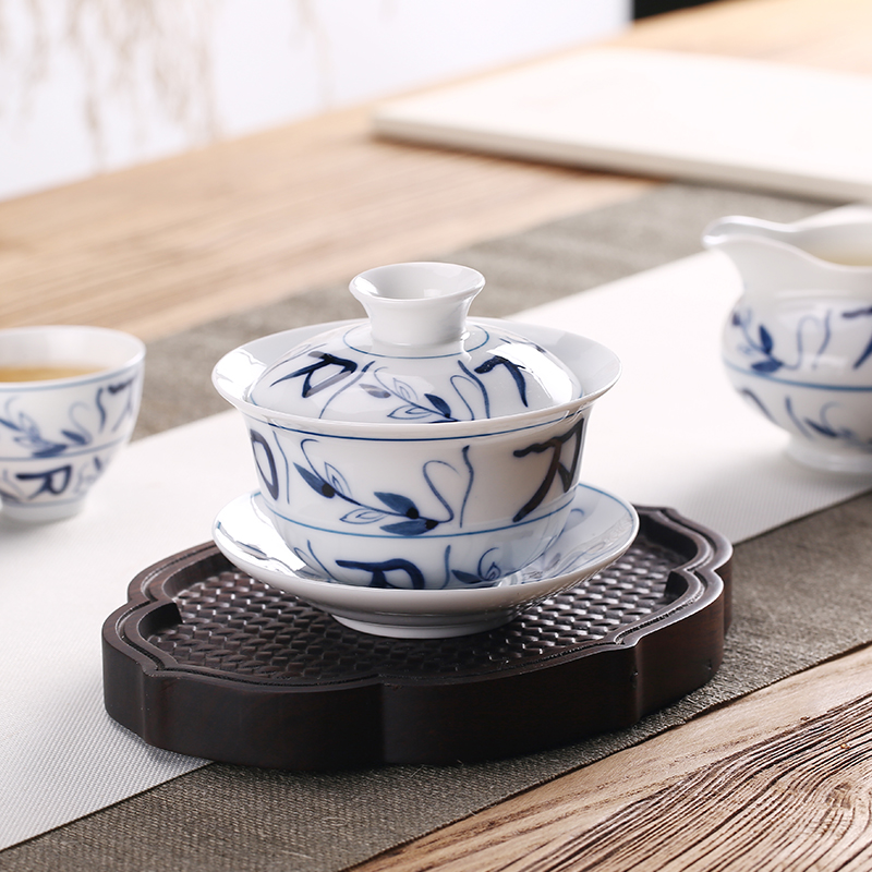 Babson hand - made white porcelain tureen blue and white porcelain cups old knife three thin foetus archaize kung fu tea set to make tea bowl