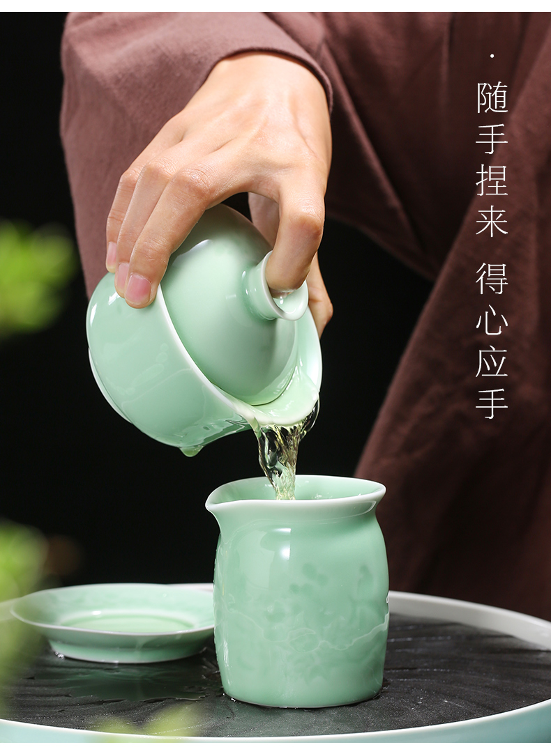 Japanese longquan celadon sharply stone kung fu tea tray ceramic teapot teacup tea set office the whole household