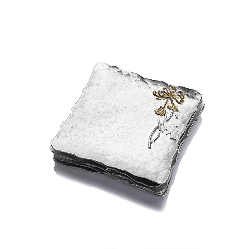 Babson d kung fu tea cup mat creative name plum blossom put a Japanese tea taking at the manual pure tin cup mat accessories insulated tea set