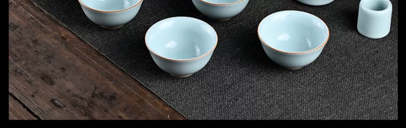 Bộ ấm trà Ru Kiln Kung Fu thủ công cao cấp dành cho gia đình Bộ hoàn chỉnh màu xanh da trời có thể mở được Ru sứ ấm trà nắp bát hộp quà tặng ấm tích pha trà bộ ấm trà in logo