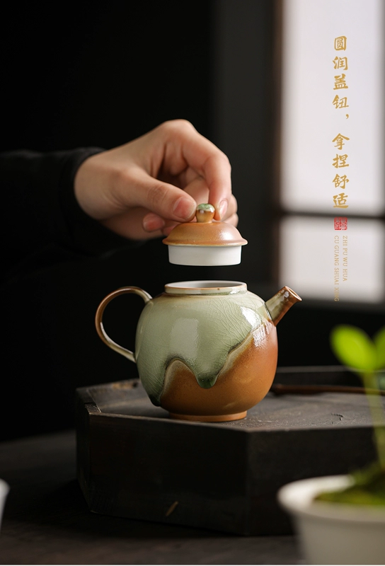 bộ ấm trà gốm sứ Ấm trà giả củi, đồ gốm cổ gia dụng, ấm trà biến đổi lò nung tráng men thủ công nhỏ, bộ ấm trà kung fu một nồi Trung Quốc ấm trà gốm sứ bình trà gốm