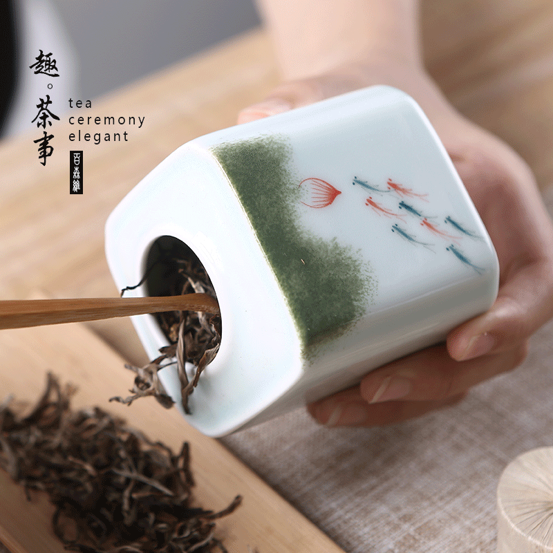 Babson d dehua white porcelain tea pot creative move hand - made ceramic seal moisture small tea storage tank