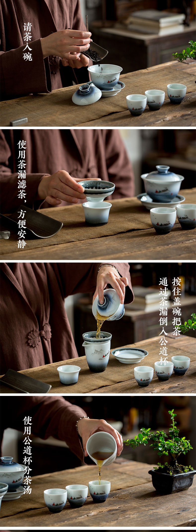 Jingdezhen kung fu tea set hand - made white porcelain contracted household ceramics tureen teapot teacup of a complete set of gift boxes