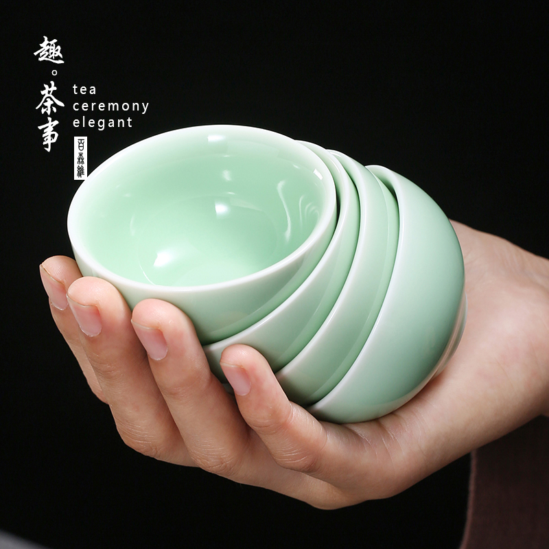 Japanese longquan celadon sharply stone kung fu tea tray ceramic teapot teacup tea set office the whole household