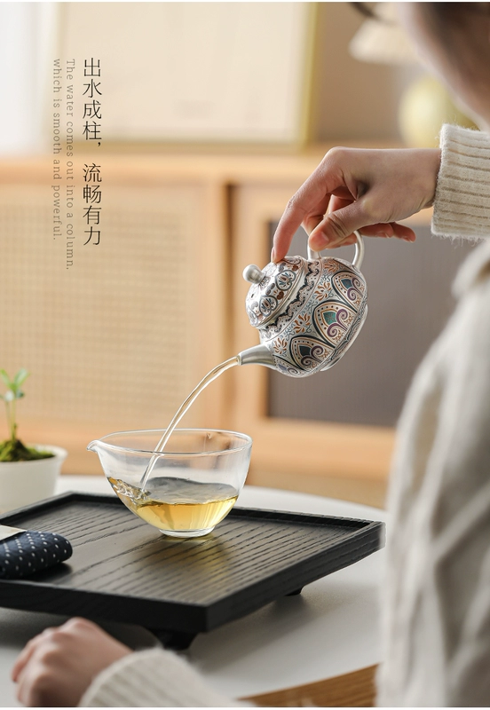 bình trà sứ Men màu mạ vàng bạc ấm trà trà nồi đơn nữ bạc 999 hộ gia đình handmade bạc ấm trà trà cao cấp bộ sen vần Fengming ấm trà ấm trà gốm bát tràng ấm trà gốm bát tràng