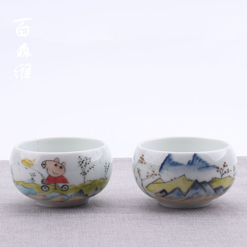 Hand - made teacup single sample tea cup large chi wild cup white porcelain creative masters cup personal cup ceramic tea set gift box