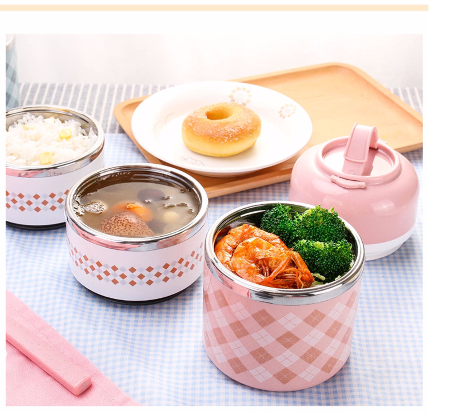 Hộp cơm trưa cách điện nhiều lớp bằng thép không gỉ Bethus Hộp cơm trưa kiểu Nhật và Hàn Quốc dễ thương, nữ sinh viên chống rò rỉ thùng 3 - Hộp cơm điện sưởi ấm nồi hâm cơm văn phòng