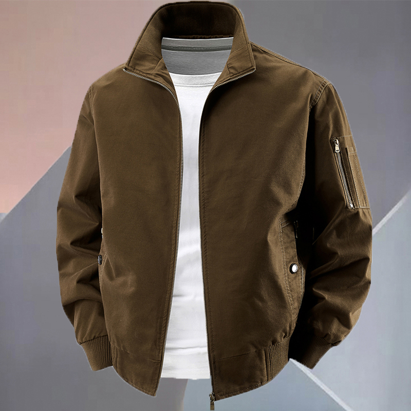 Spring and Autumn New Style Air Force Pilot Jacket for Men, Loose Workwear, Pure Cotton, Stand-Up Collar, Retro Thin Jacket, Middle-Aged, Large Size