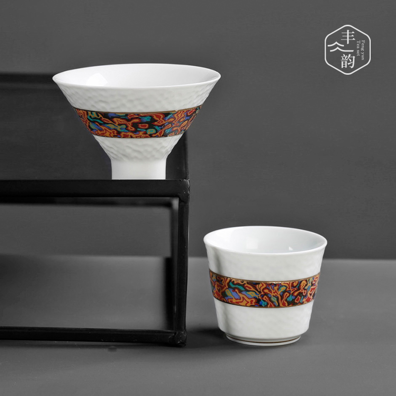 Colored enamel sample tea cup ceramic cups Japanese character kung fu small cups single CPU hat to master cup bowl tea sets