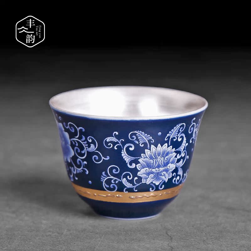 Jingdezhen coppering. As silver blue noggin kung fu tea set ceramic masters cup sample tea cup manually individual single cup of tea